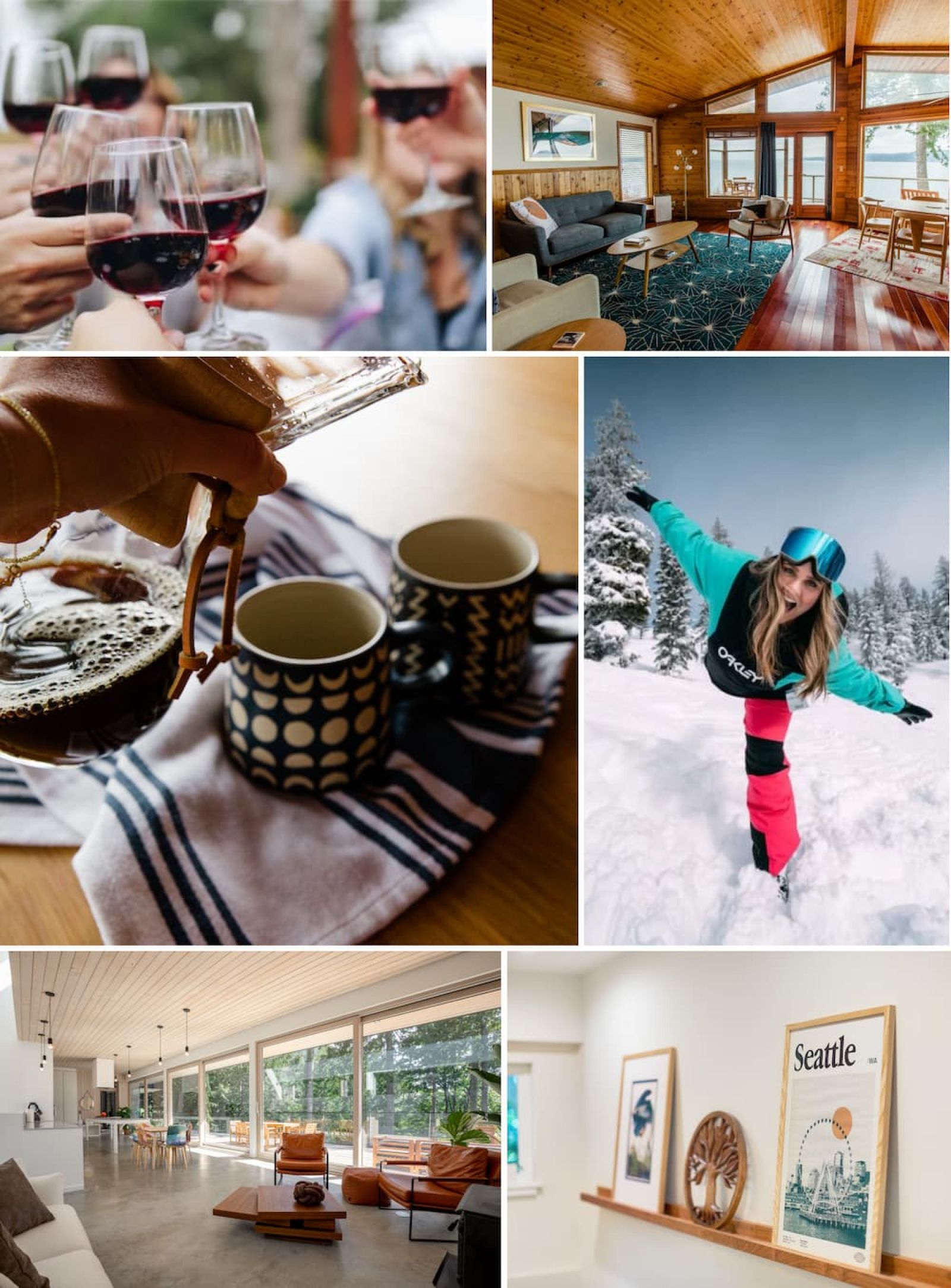 Collage of images showing Seattle rental properties and activities for vacations